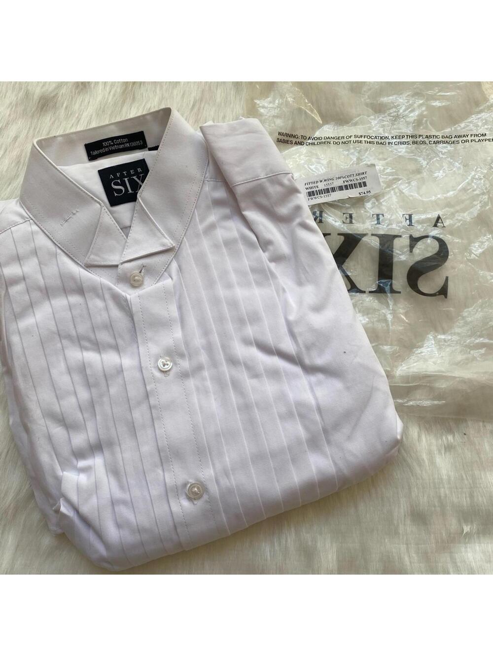 After Six White Pleated Wing Collar Dress Shirt 15.5 36/37